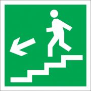 Знак «Направление к эвакуационному выходу по лестнице вниз левосторонний» 200*200мм